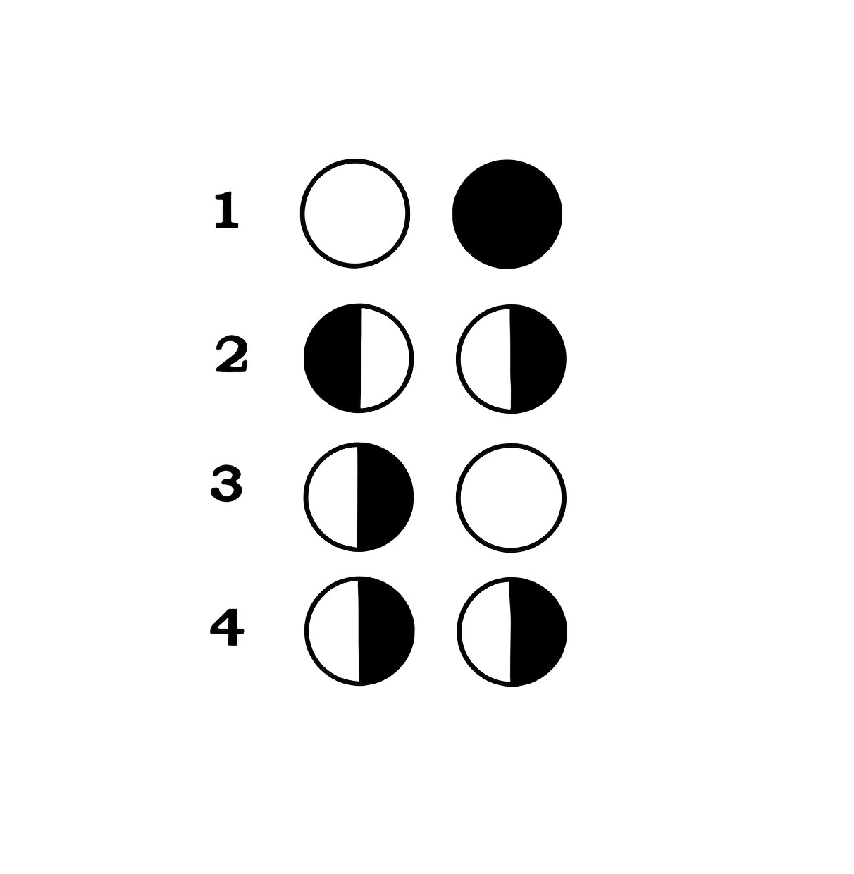 Four visual field defect patterns (1–4) showing different patterns of vision loss