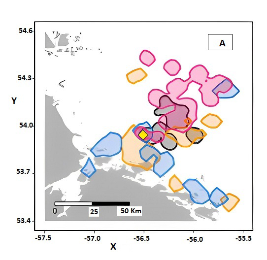 Figure A: Foraging distribution map of four seabird species